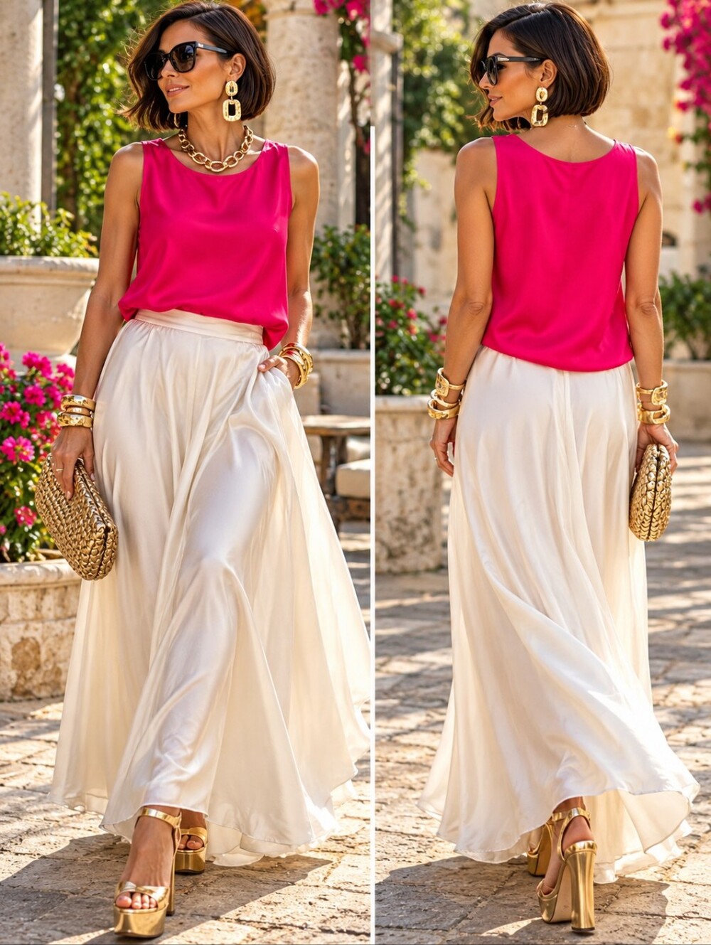 Evidence 100% Silk Hot Pink Sleeveless Shell Tank Top Blouse Side Slits Size M